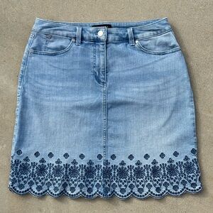 Talbots Light Blue Denim Skirt with Navy Embroidery